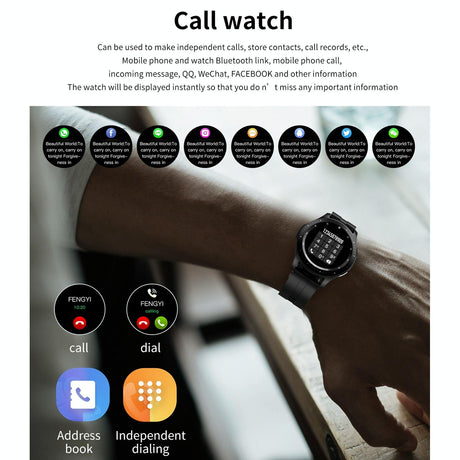 Waterproof Smart Bracelet With Touch Screen Bluetooth Call And Heart Rate Monitor - Black