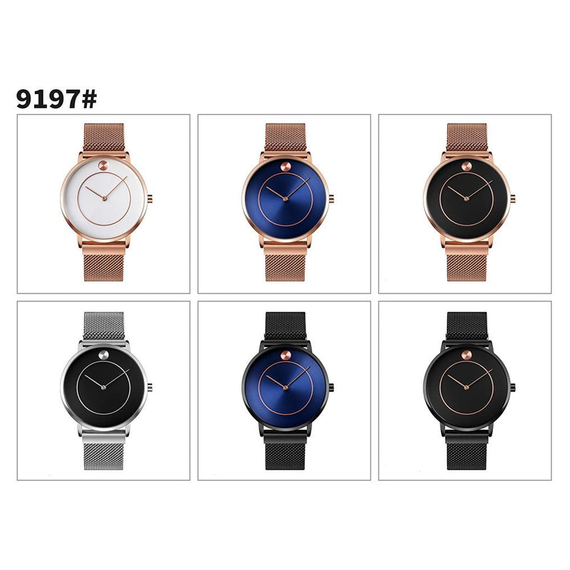 Women Metal Mesh Quartz Watch with Non-scale Dial - Rose Gold White Surface