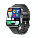 1.7 Inch Tft Colour Screen Ip68 Waterproof Smart Watch Support Blood Oxygen Monitoring / Body Temperature Monitoring / Ai Medical Diagnosis - Leather Strap - Black