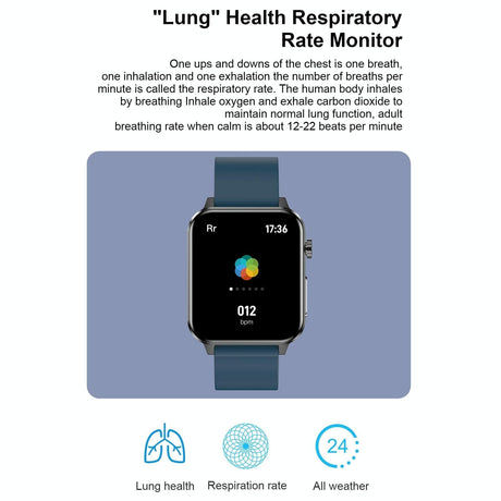 1.7 Inch Tft Colour Screen Ip68 Waterproof Smart Watch Support Blood Oxygen Monitoring / Body Temperature Monitoring / Ai Medical Diagnosis - Leather Strap - Black