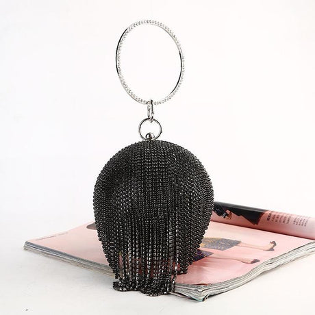 Crystal Tassel Clutch For Weddings And Parties - Black Crystal Bag