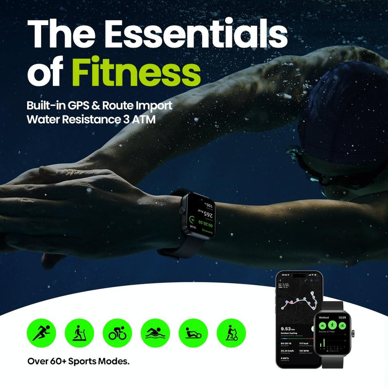 Stylish 1.78 Inch Gps Smart Watch With Bluetooth Calling Heart Rate & Blood Oxygen - Black