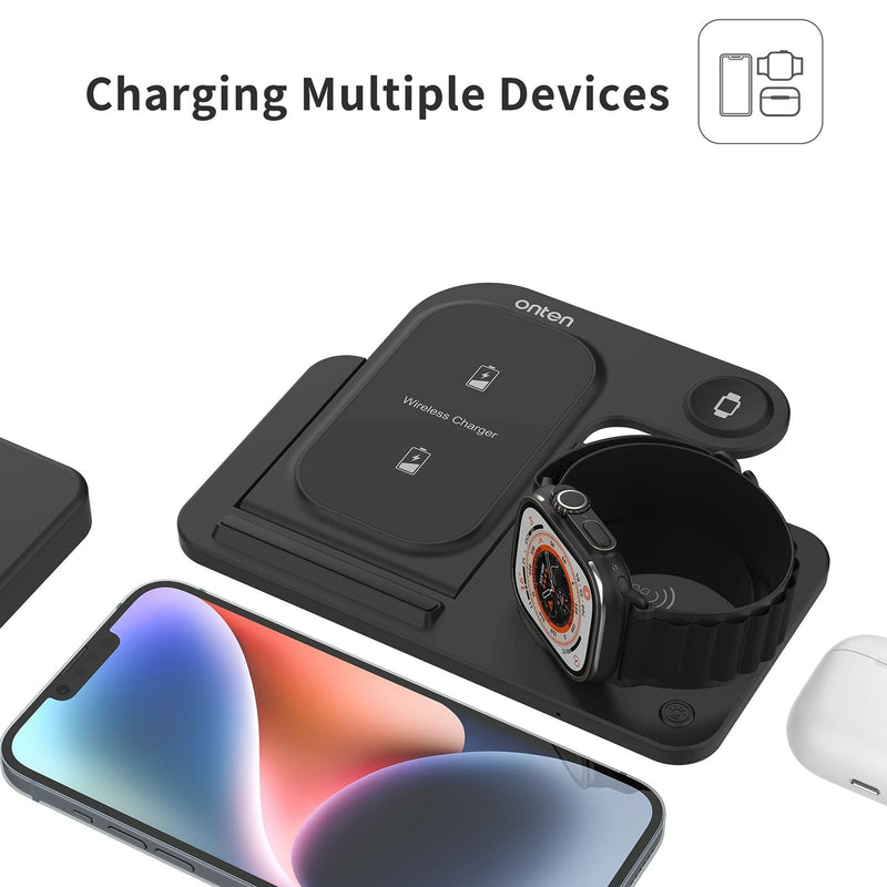 3 In 1 Folding Wireless Charger Black