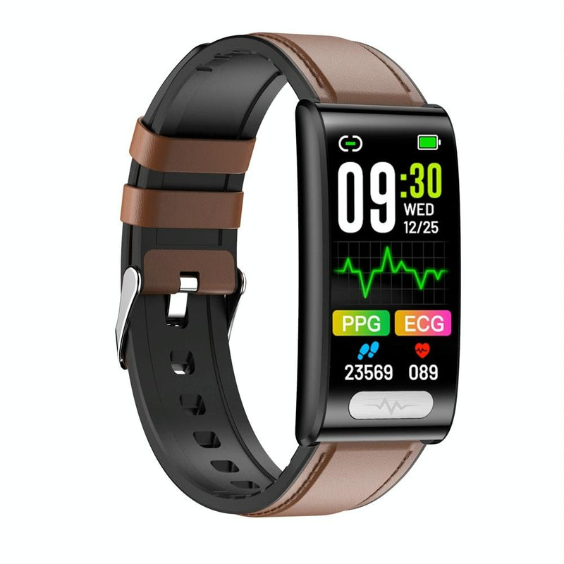 Health Monitoring Smart Leather Strap Watch With Colour Screen - Black