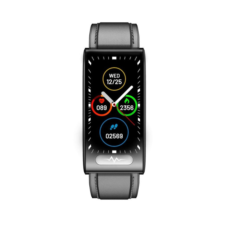 Health Monitoring Smart Leather Strap Watch With Colour Screen - Black