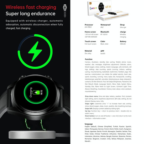 1.43 Inch Ip67 Sport Smart Watch Support Bluetooth Call / Sleep / Blood Oxygen / Heart Rate / Blood Pressure Health Monitor - Black