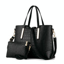 Vintage 2-In-1 Messenger Bag With Crocodile Pattern And Leather Wallet - Black