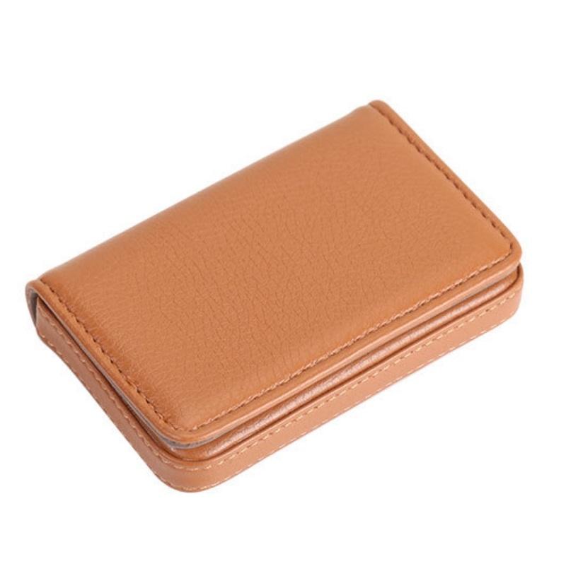 Stainless Steel Magnetic Business Card Holder Pu Leather Case - Red