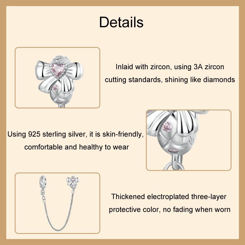 925 Sterling Silver Romantic Bow Safety Chain For Diy Beaded Accessories