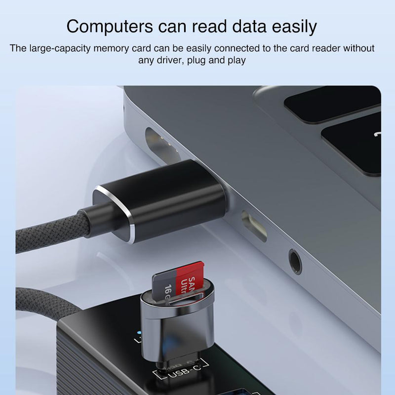 8 Pin To Type-C Rj45 Usb-A Hub Converter - Black