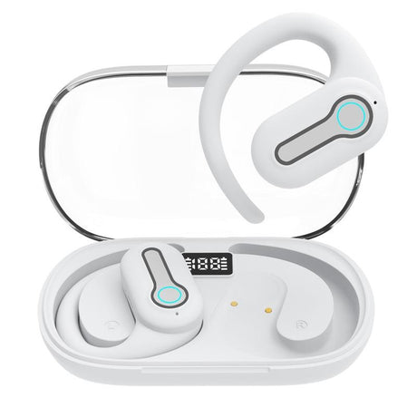 Wireless Stereo Earphones with Charging Case - Hanging Ear Design - Black