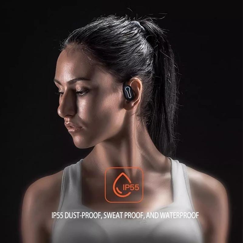 Wireless Stereo Earphones with Charging Case - Hanging Ear Design - Black