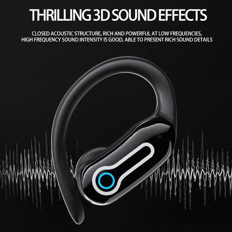 Wireless Stereo Earphones with Charging Case - Hanging Ear Design - Black