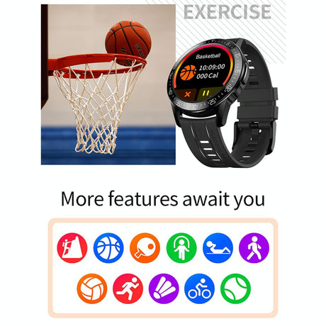 1.3 Inch Full-Fit Round Screen Smart Watch Support Sleep Monitor / Heart Rate Monitor / Temperature Monitoring Black