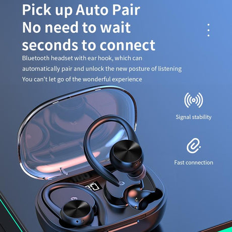 Wireless Earphones with Digital Display and Charging Case - Black