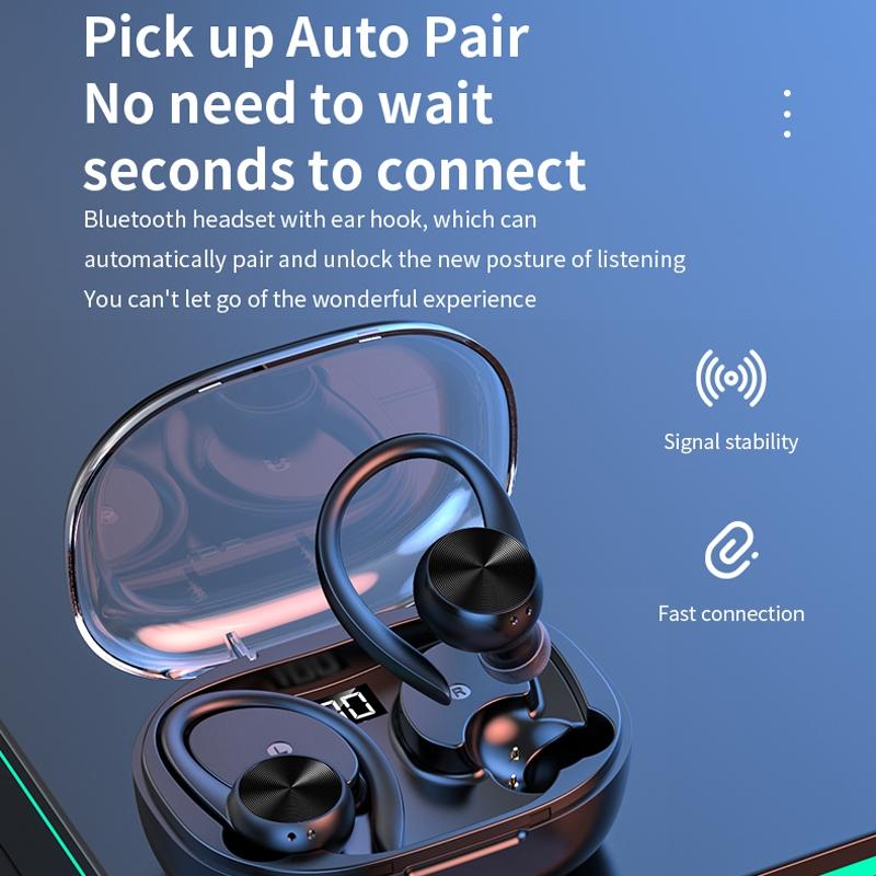 Wireless Earphones with Digital Display and Charging Case - Black