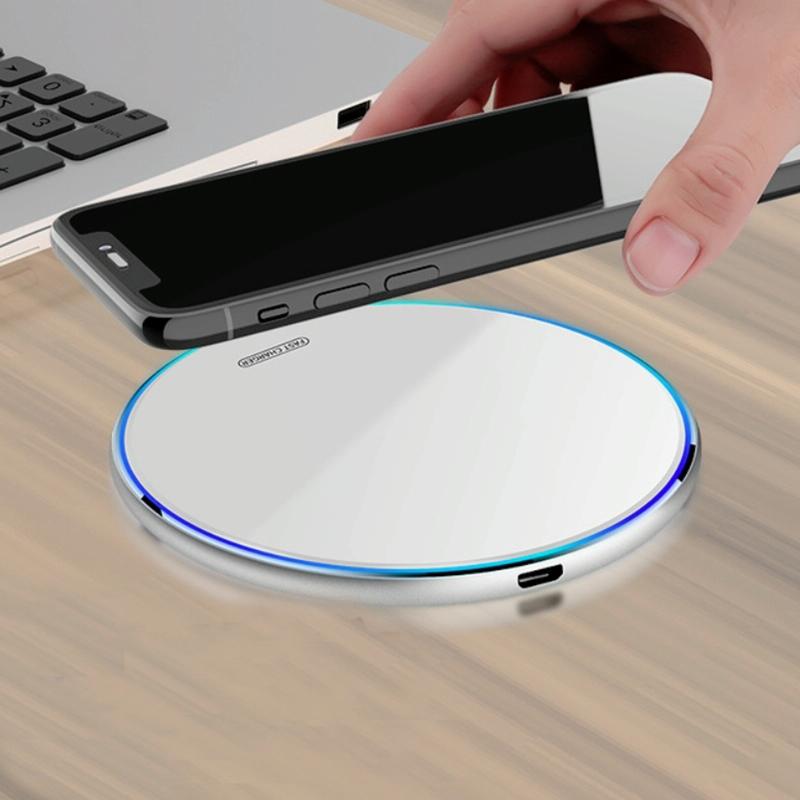 15W Round Acrylic Mirror Wireless Charger - Black