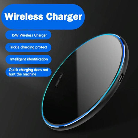 15W Round Acrylic Mirror Wireless Charger - Black
