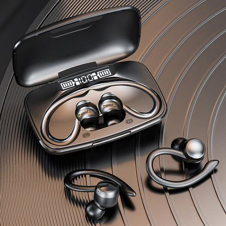 Led Bluetooth Earphones with Noise Reduction and Power Bank Function - Black