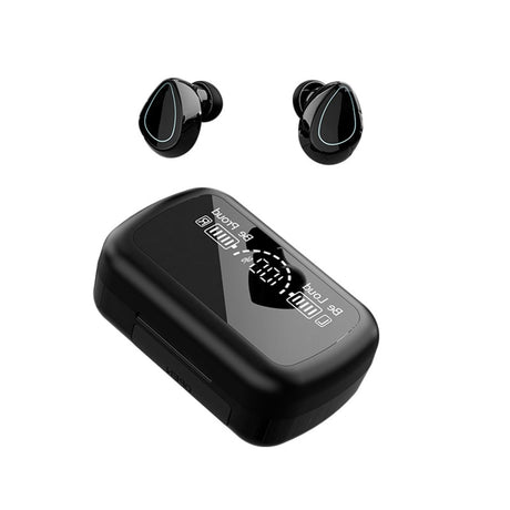 Mini Bluetooth Headset with Charging Bin and Digital Display - Black