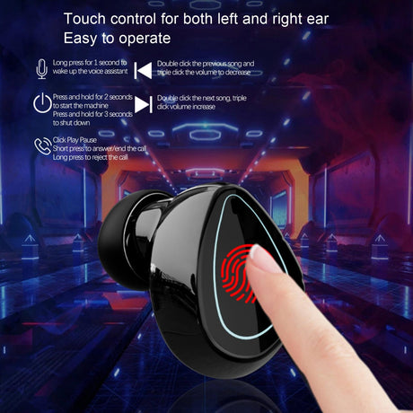 Mini Bluetooth Headset with Charging Bin and Digital Display - Black