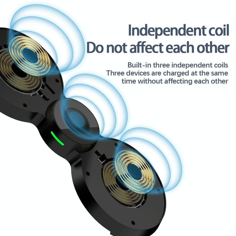 15W 3 In 1 Magnetic Wireless Charger For Phones Watch & Airpods - Black