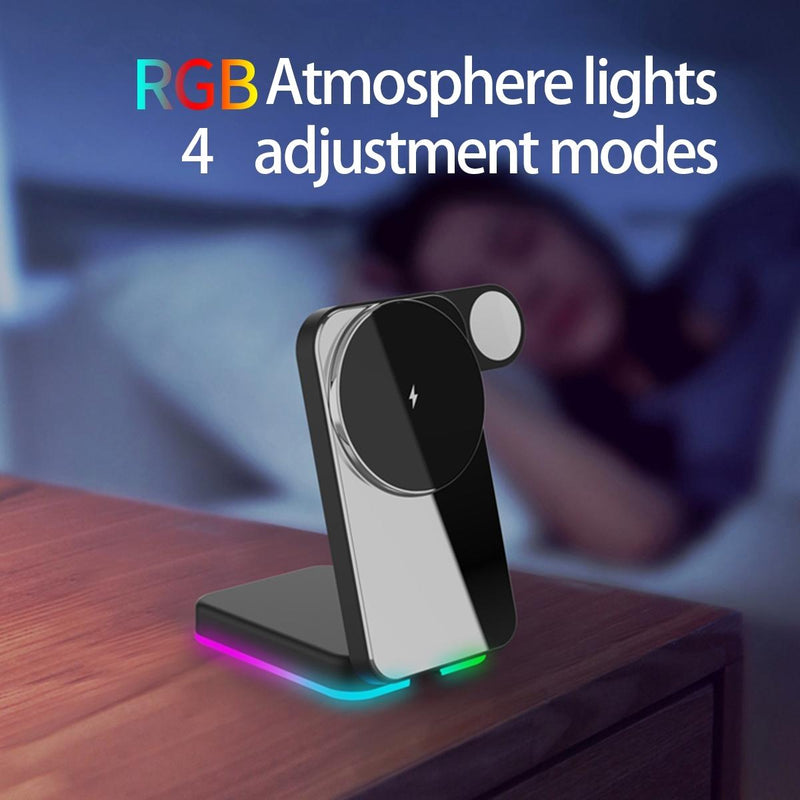 Foldable 3 In 1 Rgb Led Wireless Charger - Black