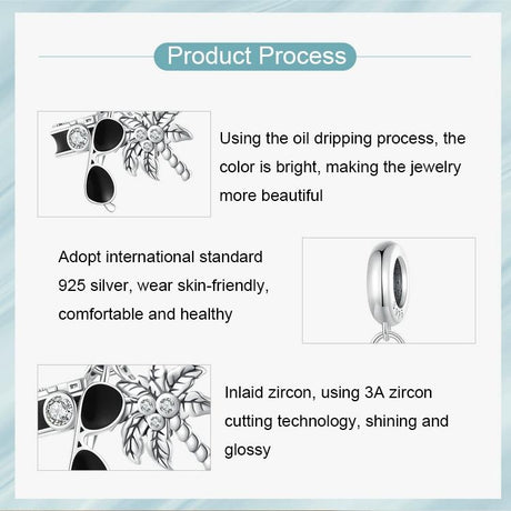 925 Sterling Silver Coconut Tree Camera Pendant Bracelet