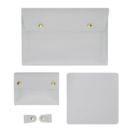 3-in-1 Waterproof Leather Laptop Liner Bag - 13 Inches - Light Grey
