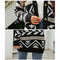 Autumn And Winter Female Diamond Loose Knitted Cardigan Jacquard Medium-Length Sweater Jacket - Black - S