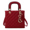 Leather Crossbody Bag With Rhombus Pattern For Women - Red