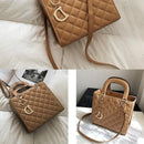 Leather Crossbody Bag With Rhombus Pattern For Women - Red