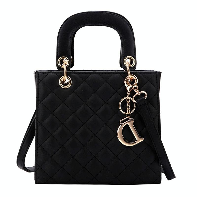 Leather Crossbody Bag With Rhombus Pattern For Women - Red