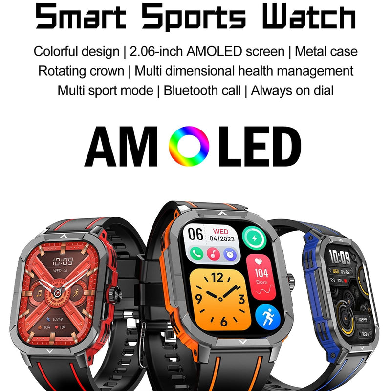 2.06 Inch Bt5.3 Ip68 Sport Smart Watch Bluetooth Call / Message / Health - Orange