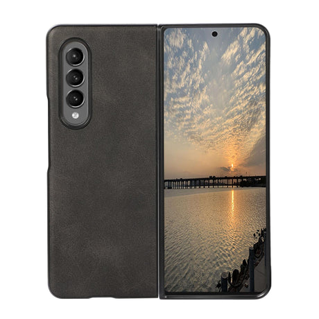 For Samsung Galaxy Z Fold4 5G Dual Tone Calf Texture Shockproof Case - Black