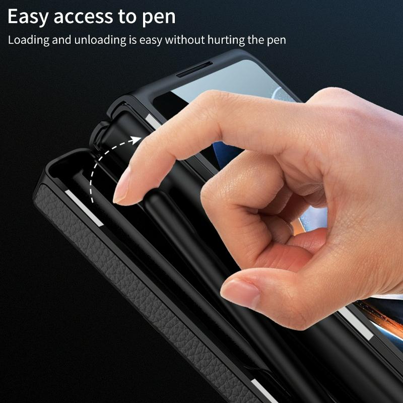 Leather Phone Case with Foldable Hinge and Holder - Black