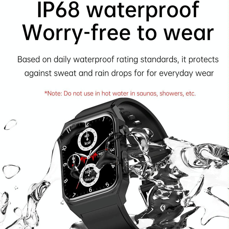 1.91 Inch Waterproof Ecg Smart Watch With Silicone Band Ip68 - Black