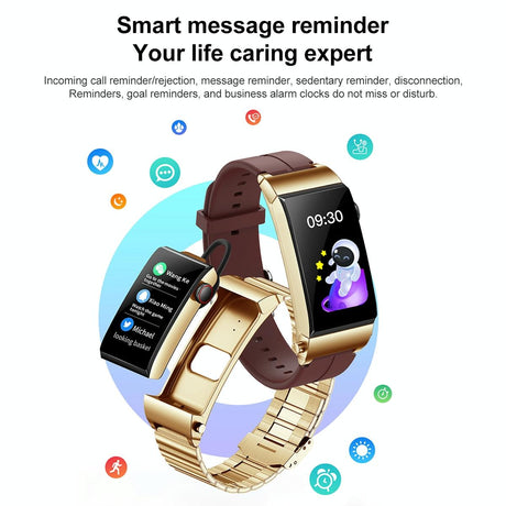 1.5 Inch Silicone Band Earphone Detachable Ip68 Waterproof Smart Watch Support Bluetooth Call - Black