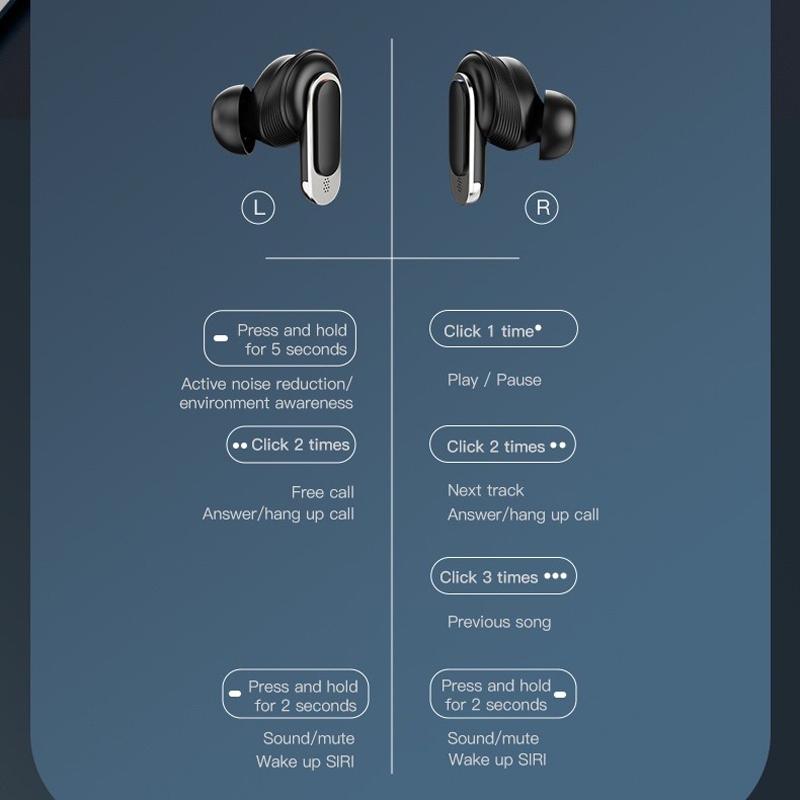 Wireless Anc Bluetooth Earphones with Touch Screen and Active Noise Reduction - Champagne Gold