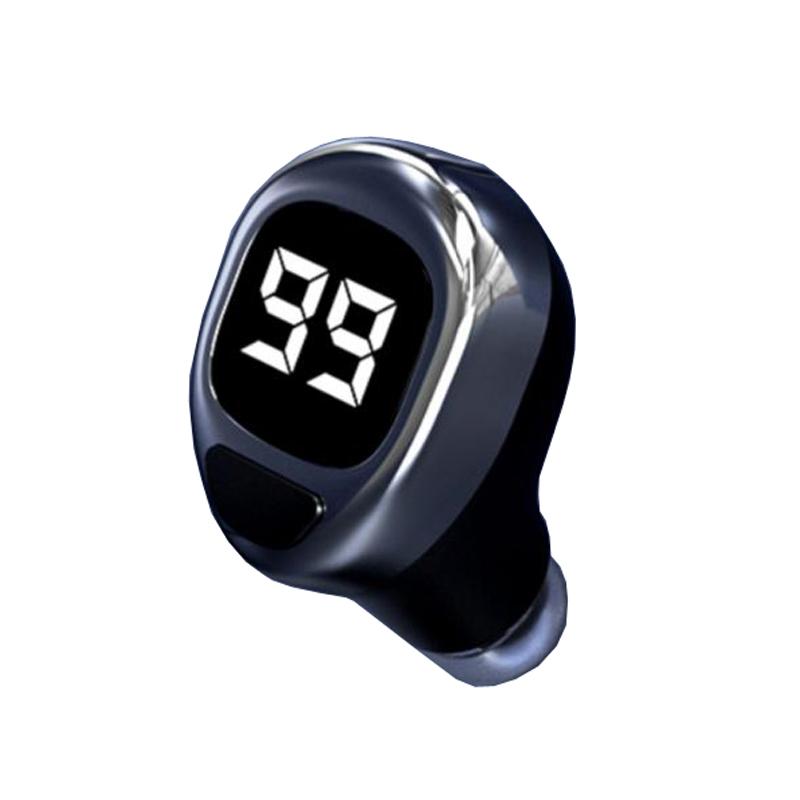 Mini Bluetooth Earphone with Digital Display for Business - Black