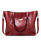 Stylish All-Match Leather Handbag - Wax Finish - Wine Red