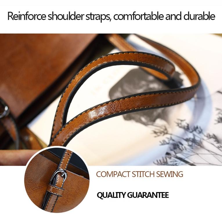 Stylish All-Match Leather Handbag - Wax Finish - Wine Red