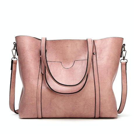 Stylish All-Match Leather Handbag - Wax Finish - Wine Red
