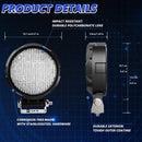 14W 9 - 30V Floodlight Mixed Luminous 4 Inch Round Work Light With Wire Set