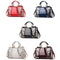 Shiny Leather Handbag With Single-Sided Embroidery - Red