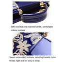 Shiny Leather Handbag With Single-Sided Embroidery - Red
