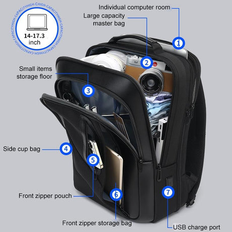 18 Inch Waterproof Double Shoulder Backpack With Usb Black