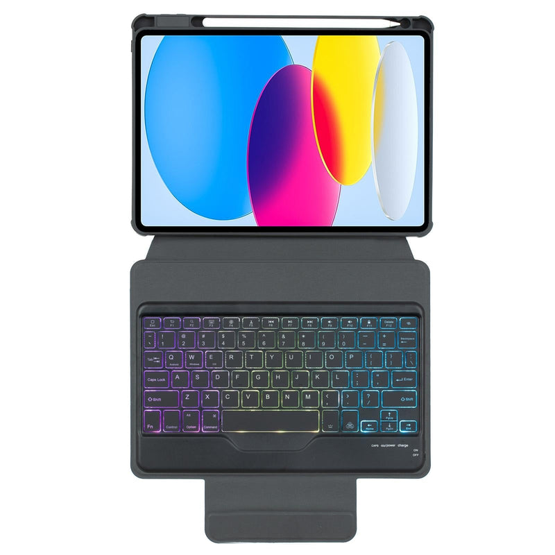 360 Rotation Bluetooth Keyboard Leather Case For Ipad 10.9 2022 With Backlight - Black