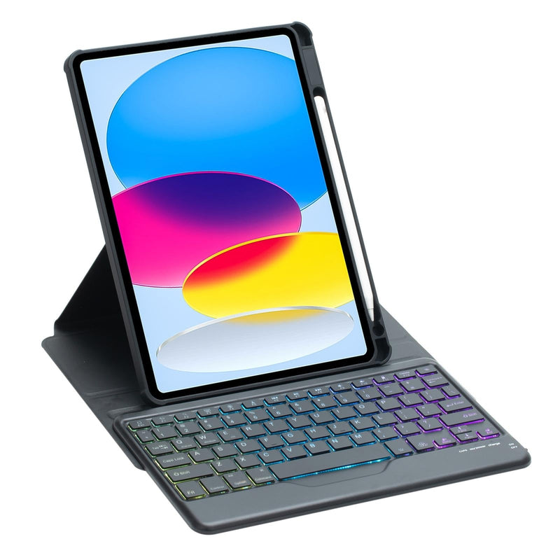 360 Rotation Bluetooth Keyboard Leather Case For Ipad 10.9 2022 With Backlight - Black