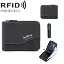 Retro Rfid Blocking Zip Wallet with Short Coin Pocket - Black